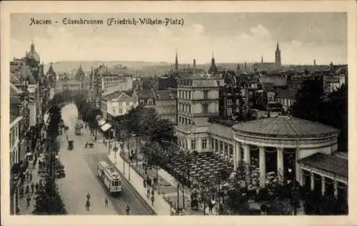 Ak Aachen, Friedrich Wilhelm Platz, Elisenbrunnen, Straßenbahn