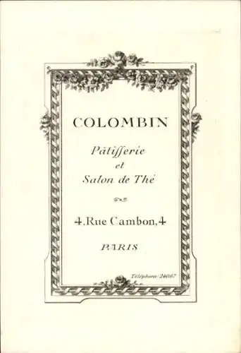 Ak Reklame, Colombin, Patifferie und Salon de The, Paris, Rue Cambon 4