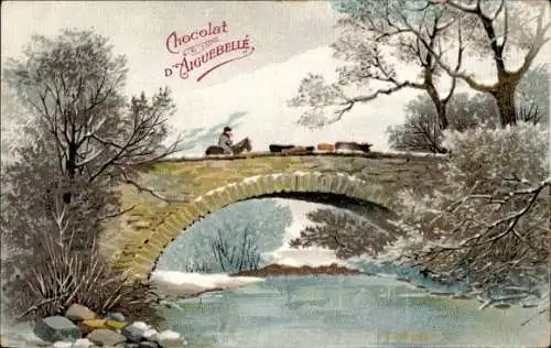 Ak Werbung, Chocolat d'Aiguebelle, Brücke, Fluss