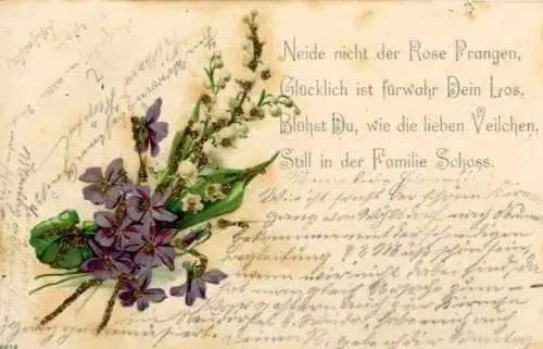 Gedicht Glitzer Litho Neide nicht der Rosen Prangen, Veilchen, Maiglöckchen