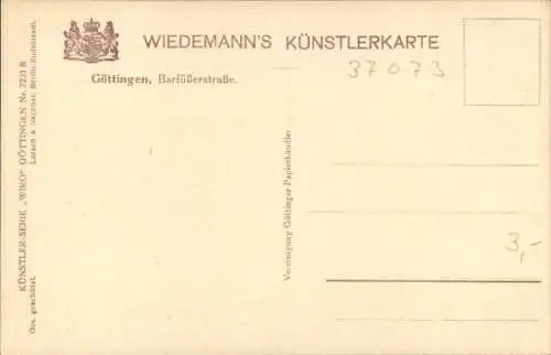 Künstler Ak Göttingen in Niedersachsen, Barfüßerstraße, Fachwerkhäuser