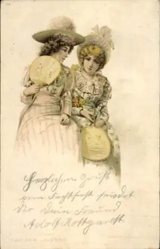 Litho Pariser Jugend, Zwei junge Frauen, Fächer