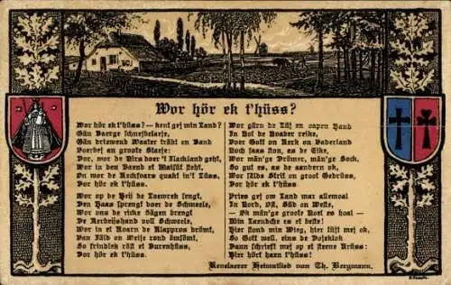 Künstler Wappen Ak Knautz, P., Kevelaerer Heimatlied, Th. Bergmann, Wor hör ek t´hüss?