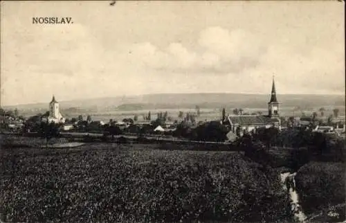 Ak Nosislav Brno venkov, Teilansicht mit Kirche