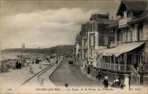 Ak Villers sur Mer Calvados, La Digue, Route de Trouville