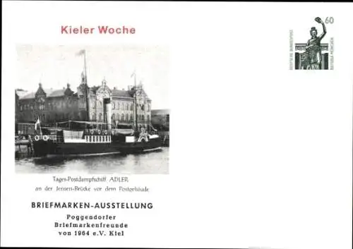 Ak Kiel, Kieler Woche, Tages-Postdampfschiff Adler an der Jensen-Brücke vor dem Postgebäude