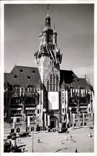 Foto Ak Stuttgart in Württemberg, Rathaus, Festschmuck zum Turnfest