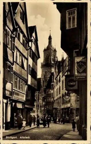 Ak Stuttgart in Württemberg, Altstadt, Geschäftsstraße, Turm, Weinstube
