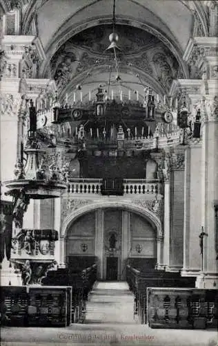 Ak Comburg Schwäbisch Hall in Württemberg, Innenansicht Kirche, Kronleuchter