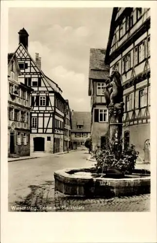 Ak Wiesensteig in Württemberg, Marktplatz, Brunnen, Fachwerkhäuser