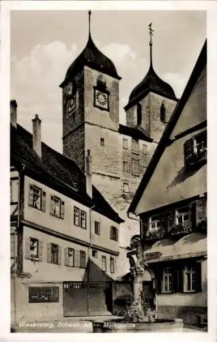 Ak Wiesensteig in Württemberg, Markt, Brunnen, Turm, Turmuhr