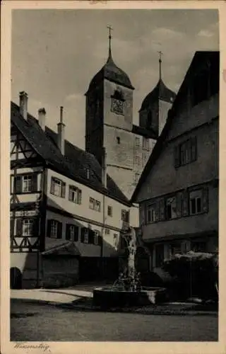 Ak Wiesensteig in Württemberg, Markt, Brunnen, Turm, Turmuhr, Fachwerkhaus