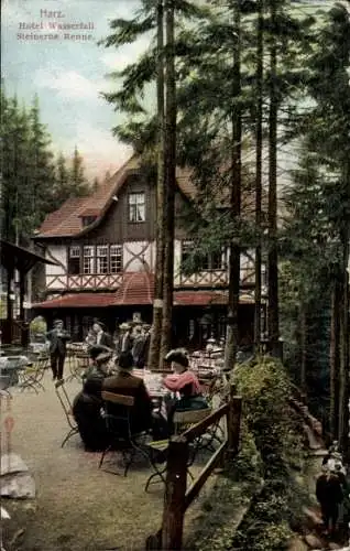 Ak Hasserode Wernigerode am Harz, Steinerne Renne, Hotel Wasserfall