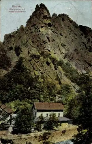 Ak Thale im Harz, Bodetal, Königsruhe mit Rosstrappenfelsen