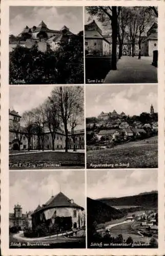 Ak Augustusburg im Erzgebirge, Sommerfrische, Schloss, Brunnenhaus, Turm I und II