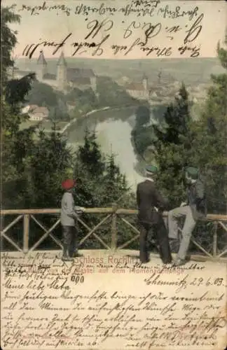 Ak Rochlitz an der Mulde Sachsen, Schloss Rochlitz, Blick von der Bastei auf dem Promenadenweg