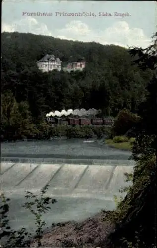 Ak Hartenstein im Erzgebirge Sachsen, Blick zum Forsthaus Prinzenhöhle, Wehr