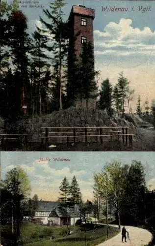 Ak Wildenau Steinberg im Vogtland, Aussichtsturm auf Steinberg, Mühle