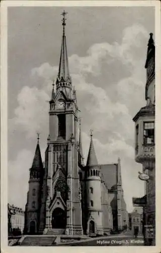 Ak Mylau Reichenbach im Vogtland, Kirche, Turmuhr