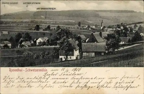 Ak Rosenthal Bielatal Sächsische Schweiz, Panorama, Schweizermühle, Brausenstein