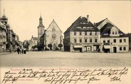 Ak Bautzen in der Oberlausitz, Steinstraße, Wendisch-Kathol. Kirche, Restauration