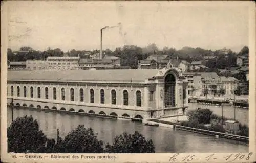 Ak Genève Genf Stadt, Gebäude des Wasserkraftwerkes Coulouvrenière (auf der Rhone) 