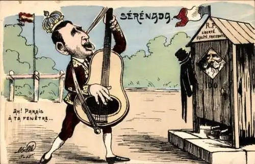 Ak König Alfons XIII von Spanien, Emile Loubet, Karikatur