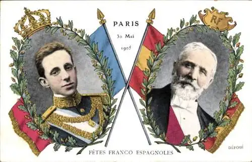 Ak Paris, Émile Loubet, König Alfons XIII. von Spanien, Fêtes Franco Espagnoles, 30.5.1905