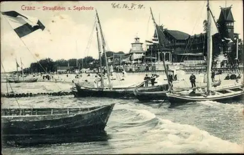 Ak Selenogradsk Ostseebad Cranz Ostpreußen, Strandleben und Segelboote