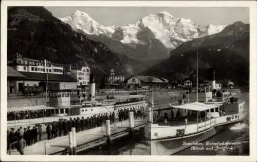 Ak Interlaken Kanton Bern Schweiz, Dampfschiffstation, Mönch, Jungfrau