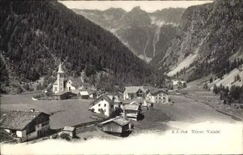 Ak Trient Kanton Wallis, Blick auf Ort und Gebirge