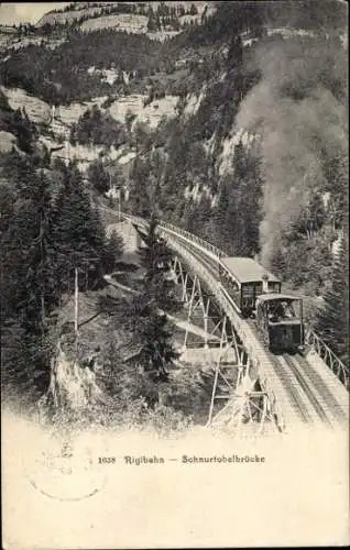 Ak Vitznau Kanton Luzern, Rigibahn auf der Schnurtobelbrücke, Zahnradbahn