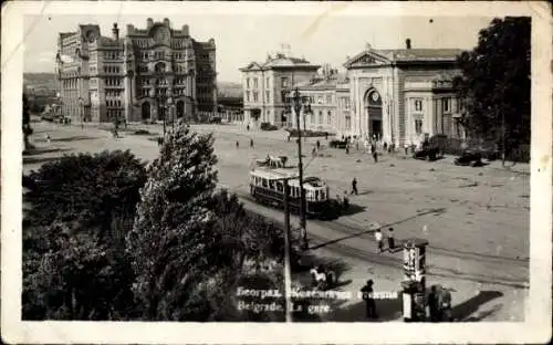 Ak Belgrad Belgrad Serbien, Bahnhof, Straßenbahn