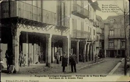 Ak Puigcerda Katalonien, Straßenpartie, Veranden, Hauptplatz