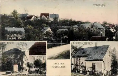 Ak Obersteina Ostrau in Sachsen, Gesamtansicht, Rittergut, Bäckerei