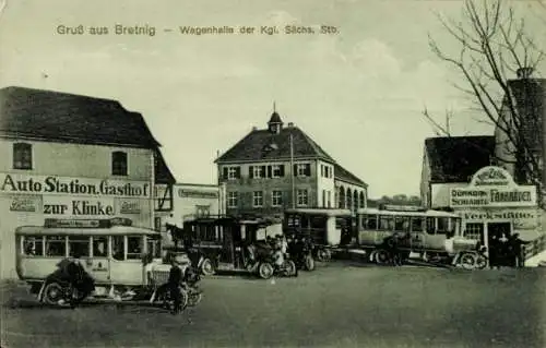 Ak Bretnig Hauswalde Großröhrsdorf in Sachsen, Wagenhalle der Kgl. Sächs. Stb., Postbus