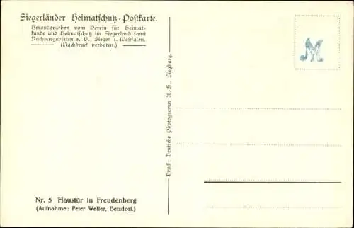 Ak Freudenberg im Siegerland, Haustür