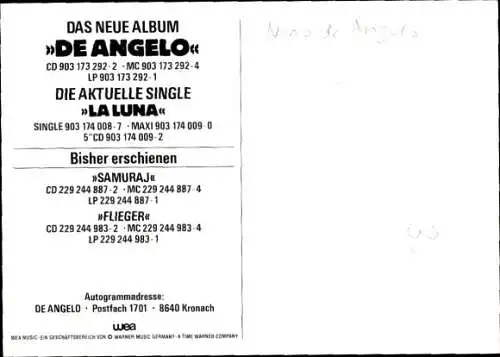 Ak Schauspieler Sänger Nino de Angelo, Portrait, Autogramm