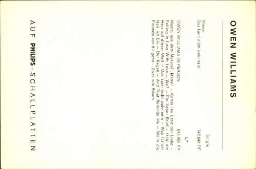 Ak Der Sänger Owen Williams, Das kann nicht wahr sein.., Autogramm