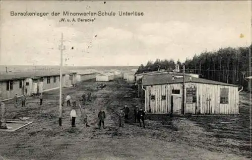 Ak Unterlüß Unterlüss Lüneburger Heide, Barackenlager der Minenwerfer-Schule, W. und A. Baracke