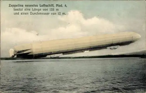 Ak Zeppelins neuestes Luftschiff, Modell 4, Z 4, über dem Bodensee