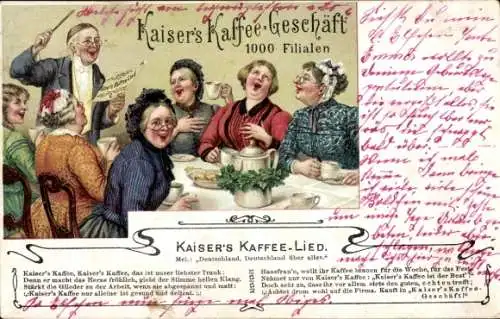 Lied Ak Kaiser's Kaffee-Geschäft, Kaiser's Kaffee-Lied, singende Tischgesellschaft