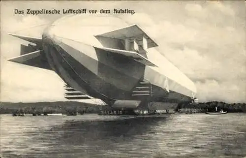 Ak Das Zeppelinsche Luftschiff vor dem Aufstieg, Zeppelin auf dem Bodensee