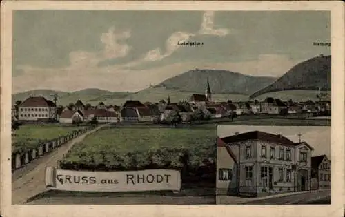 Ak Rhodt unter Rietburg in der Pfalz, Panorama, Ludwigsturm, Gasthaus