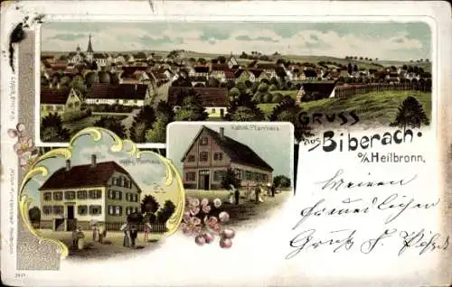 Litho Biberach im Schwarzwald Baden, Panorama, Katholisches Pfarrhaus