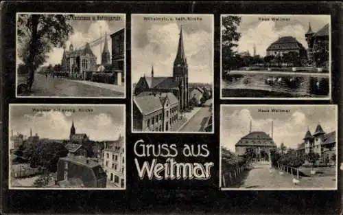 Ak Weitmar Bochum im Ruhrgebiet, Wilhelmstraße, Katholische Kirche, Amtshaus