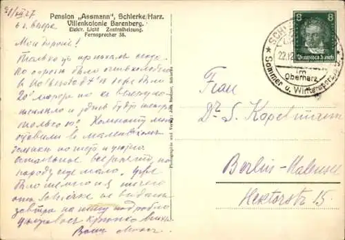 Ak Schierke Wernigerode im Harz, Pension Assmann, Villenkolonie