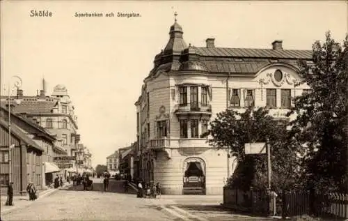 Ak Sköfde Skövde Schweden, Sparbanken och Storgatan