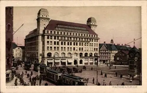 Ak Essen im Ruhrgebiet, Handelshof, Straßenbahn