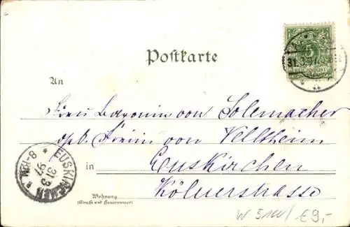 Litho Aachen, Gesamtansicht, Frankenburg, Kaserne, Theater, Mariensäule